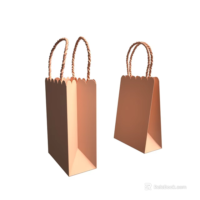 Copper Colored Paper Bags With Twisted Handles And Scalloped Edges For Daily Use 3d model 