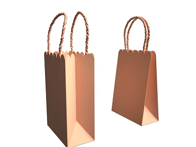 Copper Colored Paper Bags With Twisted Handles And Scalloped Edges For Daily Use 3d model