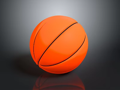 Orange Basketball with Black Lines on Dark Background and Reflective Surface 3d model