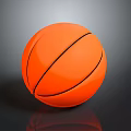 Orange Basketball with Black Lines on Dark Background and Reflective Surface