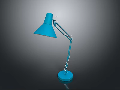Modern Blue Table Lamp Lighting Combination Featuring Adjustable Arm Conical Shade And Round Base 3d model