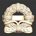 Elegant Gold Ring With Intricate Filigree Design And Red Gemstone Accents
