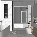 Modern Bathroom Interior Design With Marble Walls Bathtub Shower And Vanity