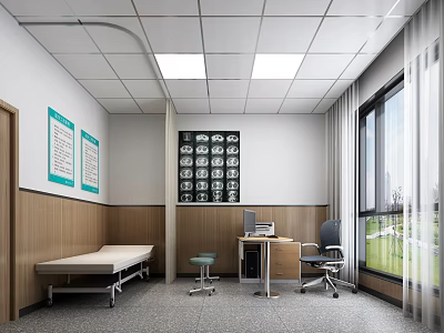Medical Examination Room Interior With Examination Bed Computer Workstation And Wall Charts 3d model
