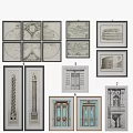 Vintage Architectural Wall Art With Classical Building Prints Maps And Columns 3d model