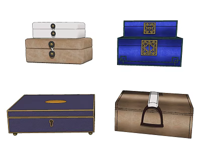 Decorative Ornament Boxes Set Featuring Different Colors Vintage Designs Gold Patterns And Handle Accents 3d model