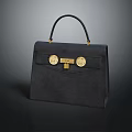 Elegant Black Suede Handbag With Golden Clasps And Structured Top Handle Design