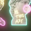 Neon Decorative Lights Featuring Statue Heads And Art Text Design 3d model