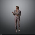 Business Woman in Formal Suit Standing and Gesturing on Neutral Background