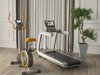 Modern Sports Equipment With Treadmill And Exercise Bike In Home Gym Setting 3d model