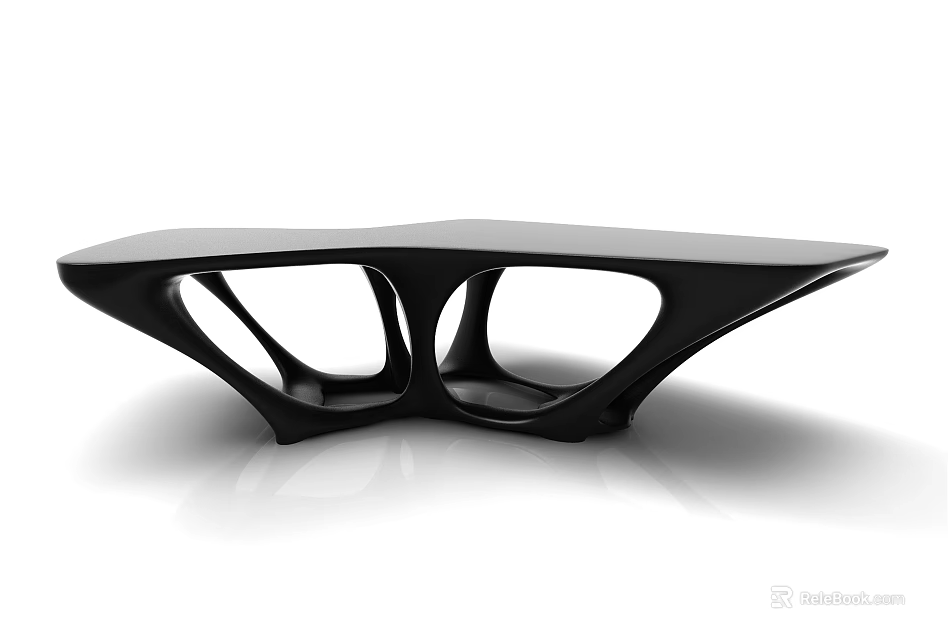 Sleek Black Modern Dining Table With Sculptural Curved Openwork Base Design 3d model 