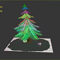 Green Pine Tree with Layered Foliage on Light Green Base and Two Small Animals 3d model