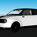 Modern White Compact Car With Black Roof And Stylish Black Wheels
