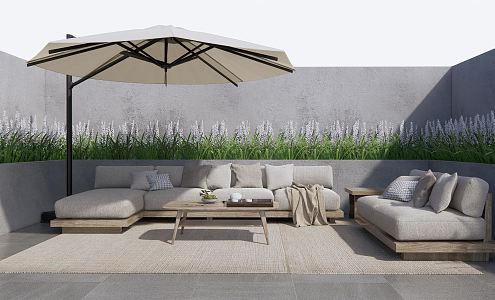 Quiet outdoor sofa courtyard sofa flowers and plants 3d model