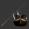 Elegant Gondola Boat With Golden Decorations Red Seats Black Parts And Long Oar
