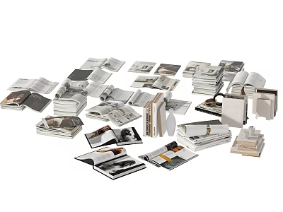 Diverse Collection of Stacked Books and Scattered Magazines with Open Pages and Varied Covers 3d model