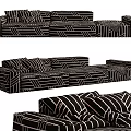 Modern Sectional Sofa Design Featuring Black And White Geometric Line Pattern And Soft Cushions 3d model