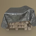 Wooden Table Covered With Stone Texture Cloth And Natural Design Elements 3d model