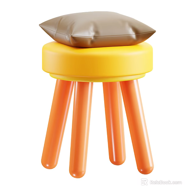 Vibrant Yellow Dining Chair With Orange Legs And Brown Cushion Design 3d model 