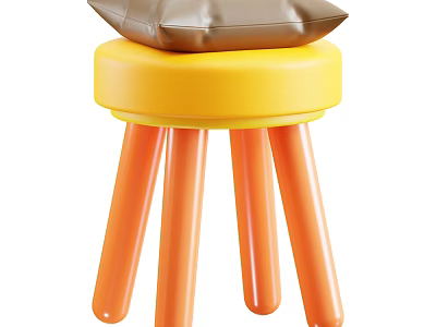 Vibrant Yellow Dining Chair With Orange Legs And Brown Cushion Design 3d model