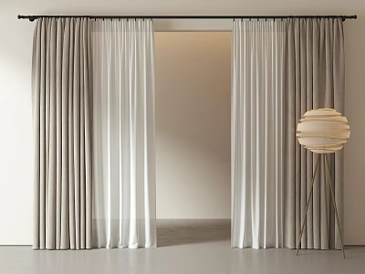 Modern Double Layer Curtains With Sheer Linen And Sliding Window Treatment 3d model