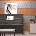 Piano Room Interior With Upright Piano Acoustic Panels And Potted Plant