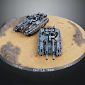 Two Battle Tanks Displayed On Circular Sandy Base With Dry Grass And Label 3d model