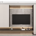 Modern TV Background Cabinet Setup With Marble Wall LED Lighting And Storage Cabinets