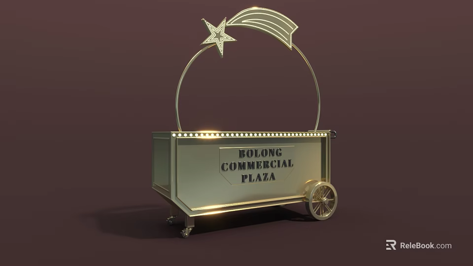 Golden Holong Commercial Plaza Functional Cart With Star Decoration Curved Structure And Wheels 3d model 