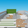 Modern Commercial Landscape With Tiered Steps Wooden Benches Greenery And Contemporary Building