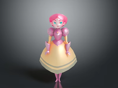Kids Cartoon Princess Character With Pink Hair Blue Eyes And Pink Yellow Dress 3d model