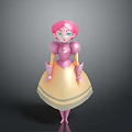 Kids Cartoon Princess Character With Pink Hair Blue Eyes And Pink Yellow Dress