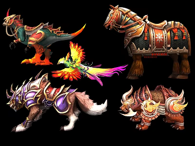 Fantasy Game Mount Characters With Ornate Armor And Vibrant Features 3d model