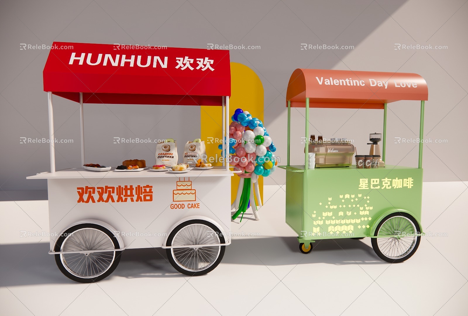 Sales truck stall car net red cart trolley 3d model