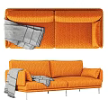 Stylish Orange Sofa With Gray Blanket And Metal Legs For Modern Living Room