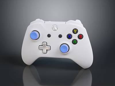 White Xbox Gaming Controller With Blue Thumbsticks And Colored Action Buttons For PC Gaming Accessory 3d model