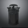 Metal Cylindrical Trash Can With Grille Structure Dome Lid And Reflective Surface
