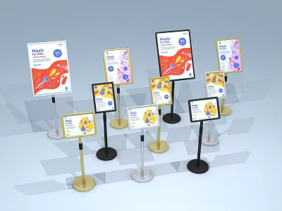 Multiple Health Themed Advertising Billboards With Various Stand Designs And Charts 3d model