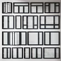 Various Window Styles Arranged On Wall With Black Frames And Glass Panels 3d model