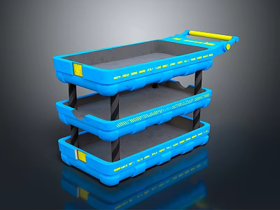 Blue Three Tier Storage Shelf with Yellow Handle Black Support Legs and Open Shelves 3d model