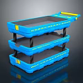 Blue Three Tier Storage Shelf with Yellow Handle Black Support Legs and Open Shelves