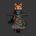 Anthropomorphic Red Panda Character With Blue Scarf Green Outfit Brown Backpack And Outstretched Arms