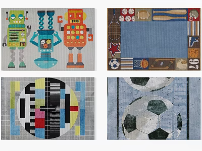 Square Rugs With Robot Sports Elements Geometric Patterns And Soccer Designs 3d model