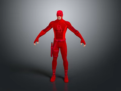 Red Superhero Figure In Full Body Suit With Chest Emblem And Utility Belt Standing Pose 3d model