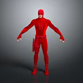 Red Superhero Figure In Full Body Suit With Chest Emblem And Utility Belt Standing Pose