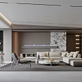 Modern Living and Dining Room with Marble Wall Lighting Sofa and Coffee Table 3d model