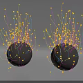 Abstract Art Installation Featuring Two Black Spheres Colorful Lines And Yellow Dots