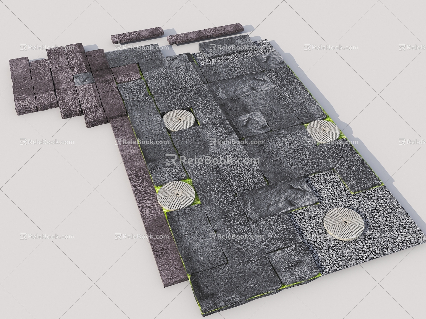 Chinese Old Slab Tingbu Slab Paving 3d model