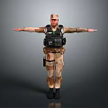 Military Personnel In Camouflage Uniform With Tactical Gear And Arms Outstretched
