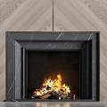 Elegant Fireplace Interior With Herringbone Marble Wall Black Frame And Burning Flames 3d model